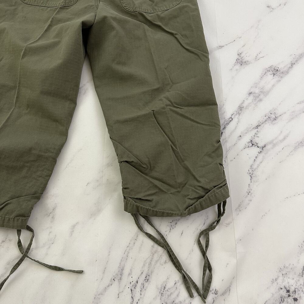 BW Sport Womens Vintage Y2k Capri Pant Size 4 P Olive Green Drawstring Ties Crop - Picture 8 of 9
